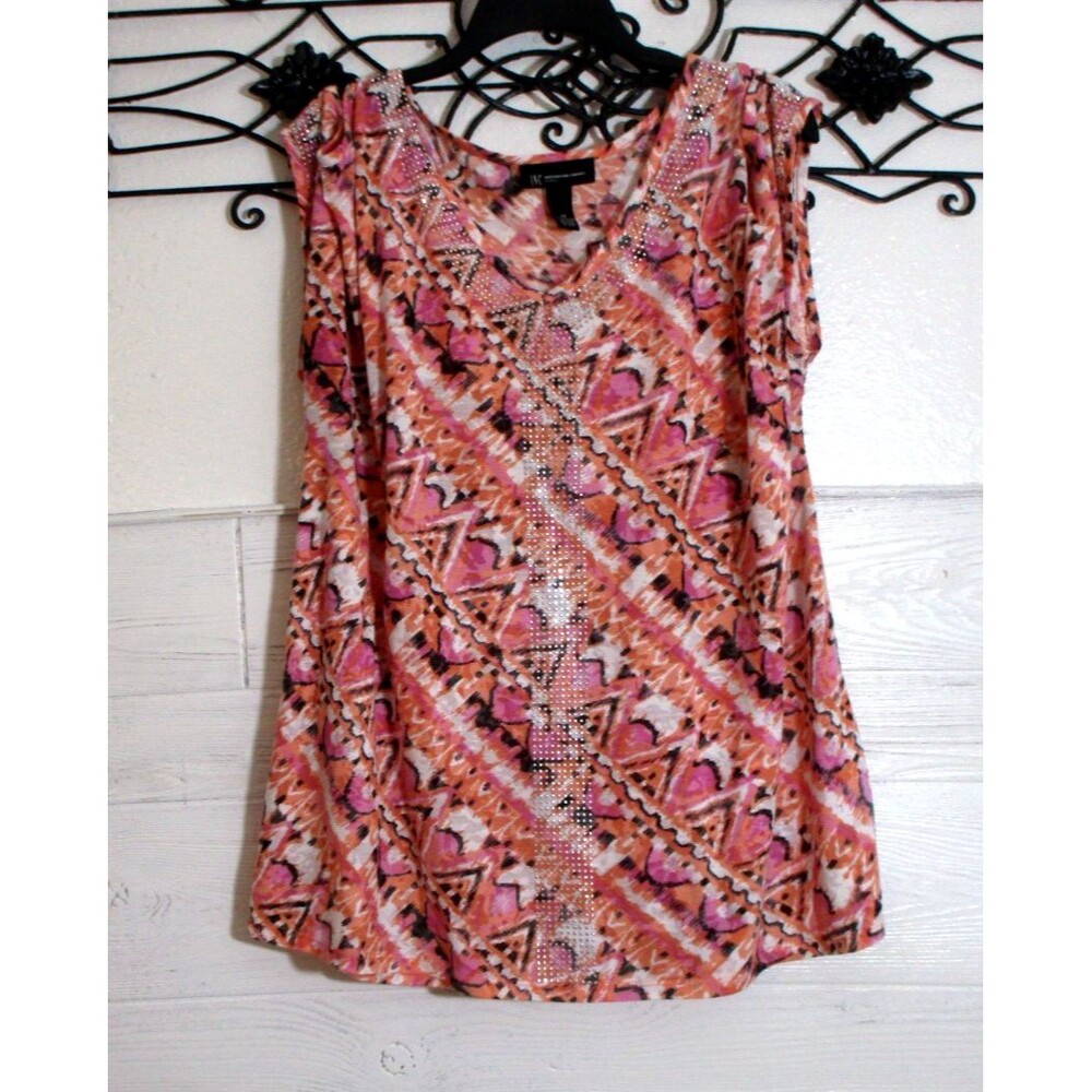 Style & Co Women's Knit Top Size 1X Short Sleeve Multicolor Geometric Round Neck